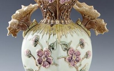 Large Eichwald Art Nouveau Majolica Vase, c. 1880