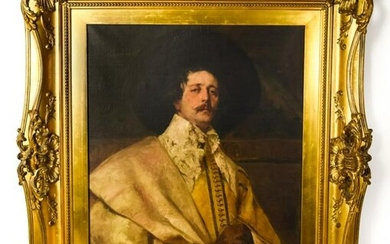 Large Framed Oil On Canvas Conquistador Portrait