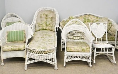Large Group of White Wicker Furniture