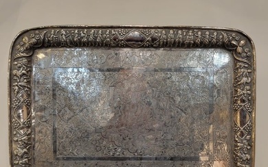 Large Heavy Persian 84 Silver Antique Tray
