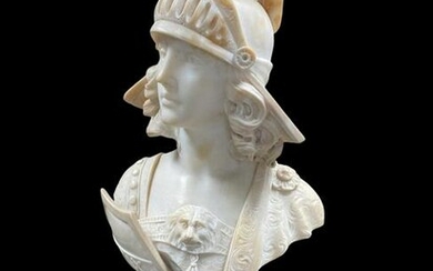 Large Italian White Marble Bust of Female Warrior