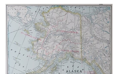 Large Original Antique Map of Alaska, USA, C.1900...
