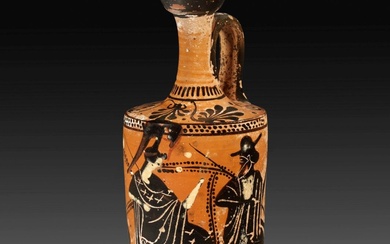 Lékythos cylindrique attique à figure noire de l'atelier du peintre d'Athéna. 490 - 480 av....