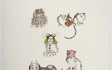 Leonor FINI (1907-1996). Les chats. Estampe rehaussée, signée en bas à droite au graphite et...