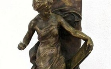Lg E. PICAULT Bronze Figural Sculpture of Female. ÒMemo