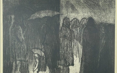 Lithograph titled "Night Rain" by D.W. Brothers