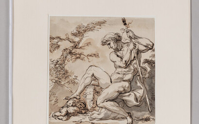 Lot 12 Anicet LEMONNIER (Rouen 1743 - Paris 1824) Apollon tuant la septième fille de Niobé Plume et encre noire,...