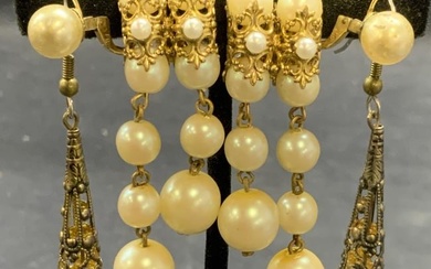 Lot 3 Gold Tone Faux Pearl Earrings