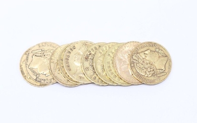 Lot of 10 gold coins of 20 francs including :...
