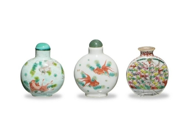 Lot of 3 Chinese Porcelain Snuff Bottles, 19th Century