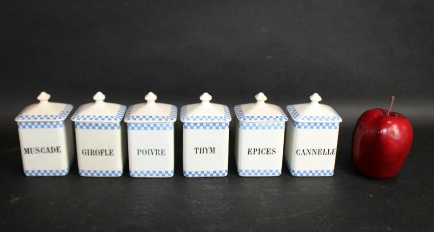 Lot of 6 French Sarreguemines spice canisters