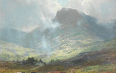 Louis Bosworth Hurt (British, 1856-1929) Cattle in highland landscape