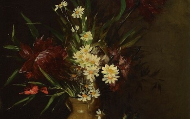Louis Gensollen, 1834-1907, still life with flowers, oil...