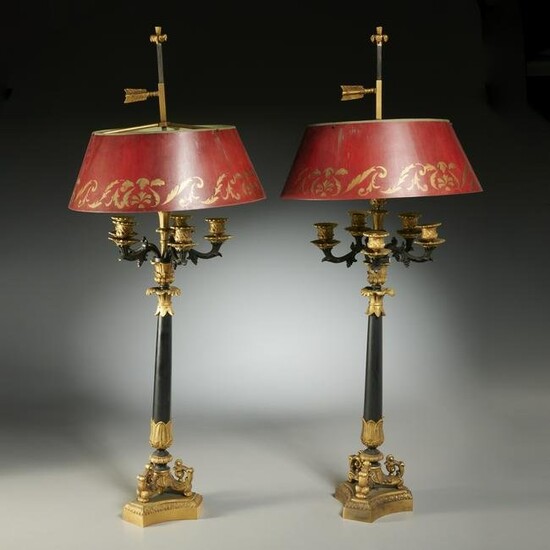 Louis Philippe patinated gilt bronze candelabra