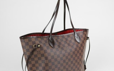 Louis Vuitton Neverfull MM - Brown Leather Damier Ebene
