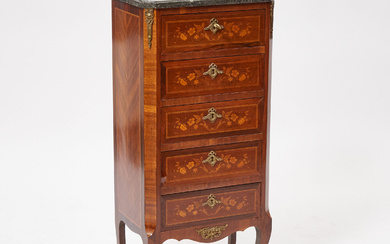 Louis XV Style Ormolu Mounted Rosewood with Fruitwood Marquetry Chiffonier, c.1900