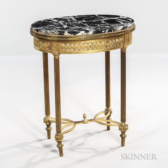 Louis XVI-style Marble-top Gilt-bronze Oval Table