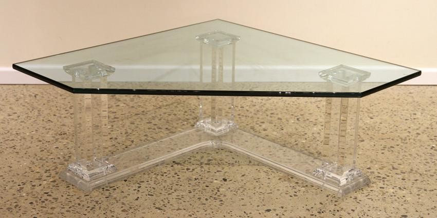 MID CENTURY MODERN LUCITE TABLE GLASS TOP C. 1960