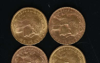 MONNAIES d'OR (4) : 20 francs français 1904 et 1909. Poids : 25,7 g Lot...