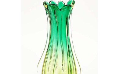 MURANO GLASS VASE, late 20th century, in green and lime gree...