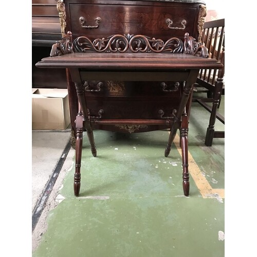 Mahogany Side Table/Tray with Carvings on Folding Legs