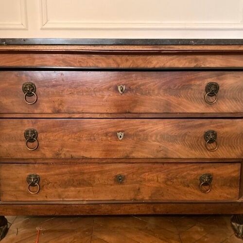 Mahogany and mahogany veneer chest of drawers opening with three...