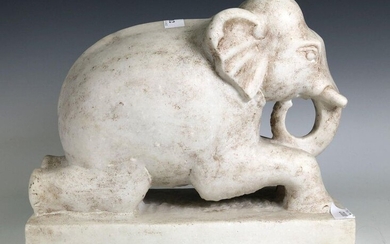 Marble sculpture of a reclining elephant, h. 27,...