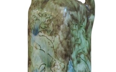Martin Brothers, Square dragon jug, 1894, Glazed stoneware, Underside incised 2-11-94/Martin Brs/London & Southall, 23cm high Literature Malcolm Haslam, 'The Martin Brothers Potters', Richard Dennis, 1978, pg.126 for similar shaped dragon vase...