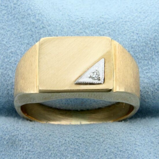Men's Diamond Signet Ring in 14K Yellow and White