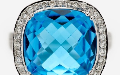 Michael Christoff Blue Topaz Cushions Cut Diamond Halo Ring, NWT