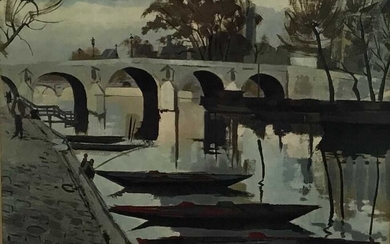 Michel King (b. 1930) watercolour, Bords de Seine