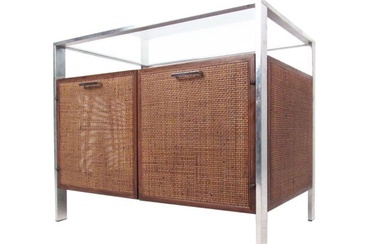 Mid-Century Modern Cane Front Storage Cabinet