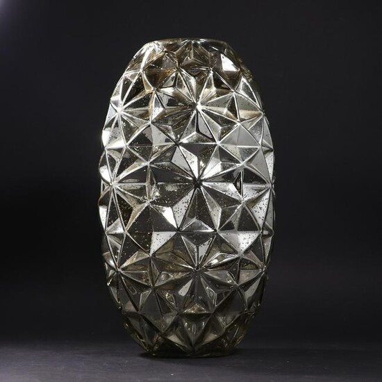 Mid-Century Modern Faceted Triangles Mercury Glass Vase