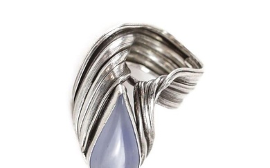 Mid Century Sterling Silver Blue Chalcedony Modernist Ring size 6.75 teardrop