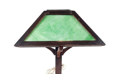 Mission Style Wood and Leaded Glass Table Lamp