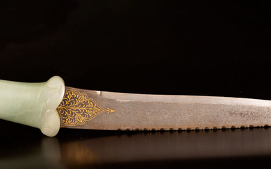 Moghul style gold inlay dagger with a jade hilt