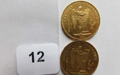Monnaies or - Lot de 2 x 20 Francs Génie, 1878 A (TTB) et 1897 A (TTB+)