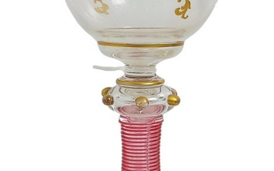 Moser Type Pink Swirl Art Glass Stem Decorative Gilt Goblet