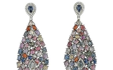 Multi-Gemstone and Diamond Drop Earrings