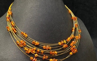 Multi-Strand Amber Bead Wire Necklace