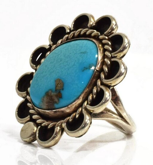 NATIVE AMERICAN SILVER & TURQUOISE FLOWER RING