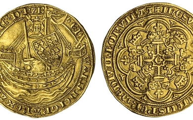 NGC AU58 | Edward III (1327-1377), Fourth Coinage, Pre-Treaty Period, Noble, 1351-1352, Series B/C, Tower