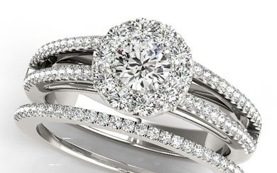 Natural 2.38 CTW Diamond Engagement Ring SET 18K White Gold