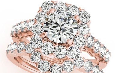 Natural 2.95 CTW Diamond Engagement Ring SET 18K Rose Gold