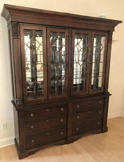 Neoclassical Style Mirrored & Lit China Cabinet