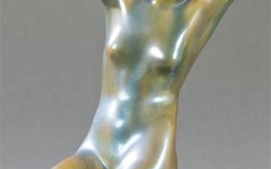 Nude woman figure in Zsolnay porcelain in green