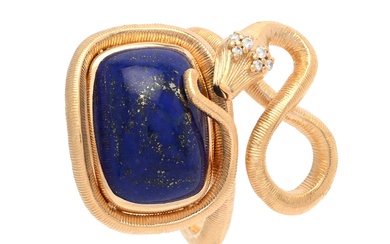 OLE LYNGGAARD, bague, Bague serpent petite, or 18K, lapis lazuli approx. 9,2 ct, 6 diamants...