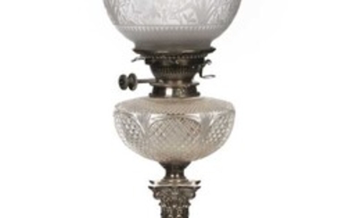 Oil Lamp. An Edwardian silver oil lamp