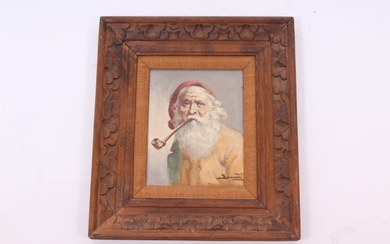 Oil on Canvas Old Man with Pipe Signed