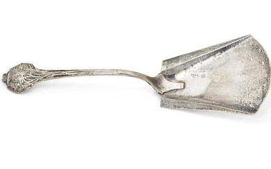 Omar Ramsden (1873-1939), Shovel spoon with flowering thistle terminal, 1921, Silver, Hallmarks for London, 23cm long